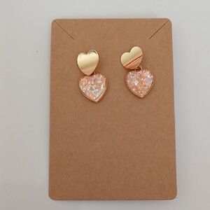 Gold and Light PinkHeart Drop Earrings